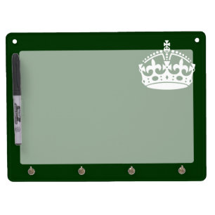 KEEP CALM CROWN Symbol on Green Decor Dry Erase Board With Keychain Holder