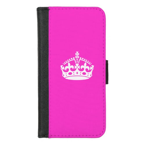 KEEP CALM CROWN Symbol on Hot Pink Decor iPhone 87 Wallet Case