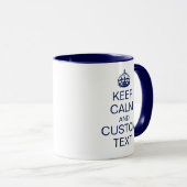 "Keep Calm" & [Custom Text] Crown in navy color Mug (Front Right)
