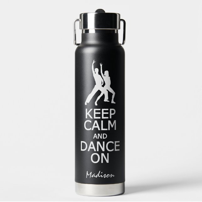 Keep Calm & Dance On custom name & color Water Bottle (Front)