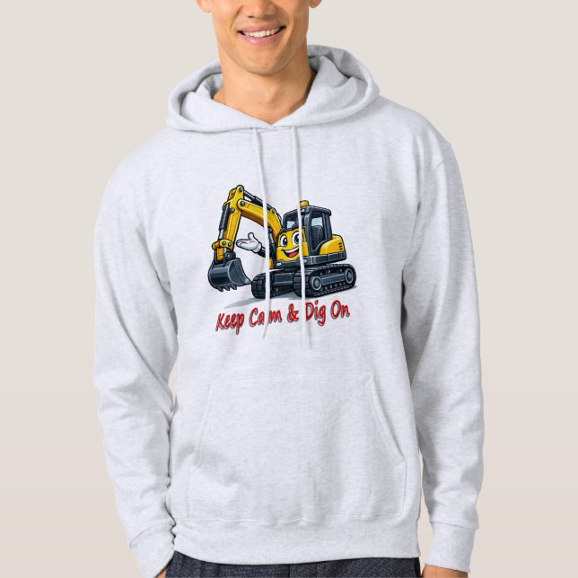Keep Calm Dig On Cute Excavator Men's Hoodie (Front)