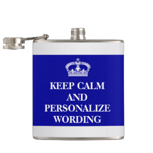 Keep Calm DIY crown blue white Hip Flask