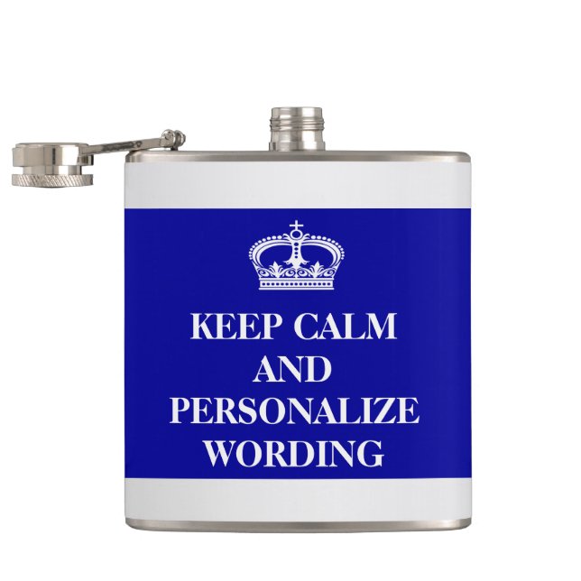 Keep Calm DIY crown blue white Hip Flask (Opened)