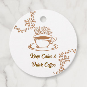 Keep Calm Drink Coffee Round Floral Tag