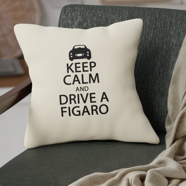 Keep Calm Drive a Figaro Car Funny Black and Cream Throw Pillow (Keep Calm and Drive a Figaro pillow for your car or home)