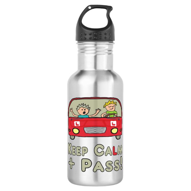 Keep Calm Driving Test Stainless Steel Water Bottle (Front)
