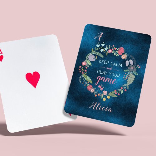 Keep calm elegant girly floral script monogrammed poker cards