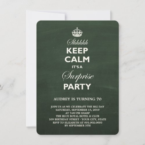 Keep Calm Funny Chalkboard Surprise Birthday Party Invitation