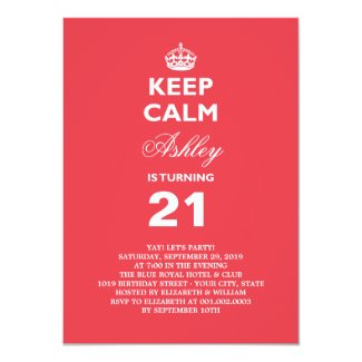 Keep Calm Funny Milestone 21st Birthday Invite
