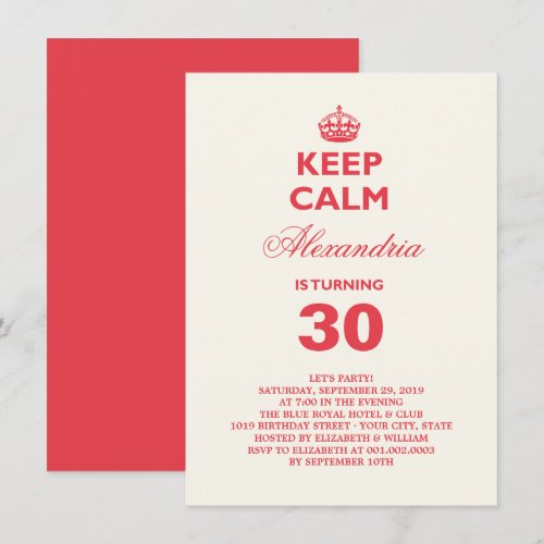 Keep Calm Funny Milestone Birthday Party Invite