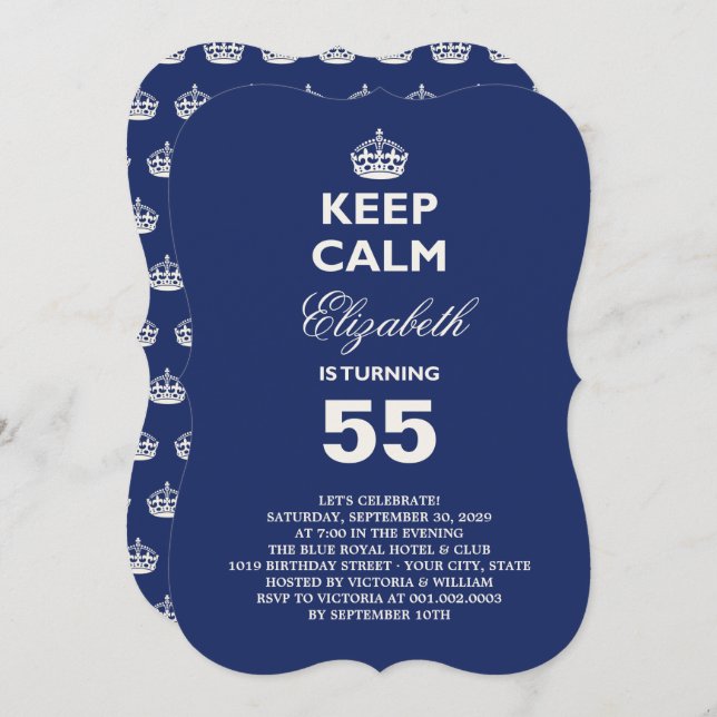 Keep Calm Funny Milestone Birthday Party Invite (Front/Back)