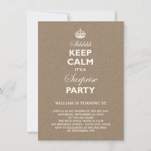 Keep Calm Funny Milestone Surprise Birthday Party Custom Invitation