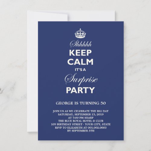 Keep Calm Funny Milestone Surprise Birthday Party Personalized Announcement