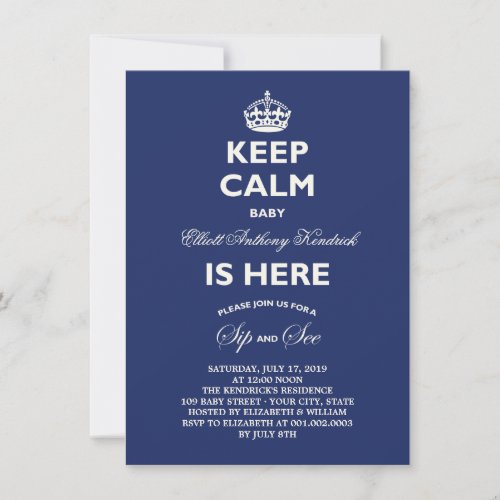 Keep Calm Funny Sip &amp; See Baby Birth Announcement