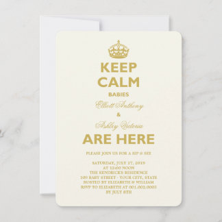 Keep Calm Funny Sip & See Twins New Babies Birth Invitation