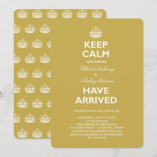 Keep Calm Funny Twins Baby Sip & See Party Invite