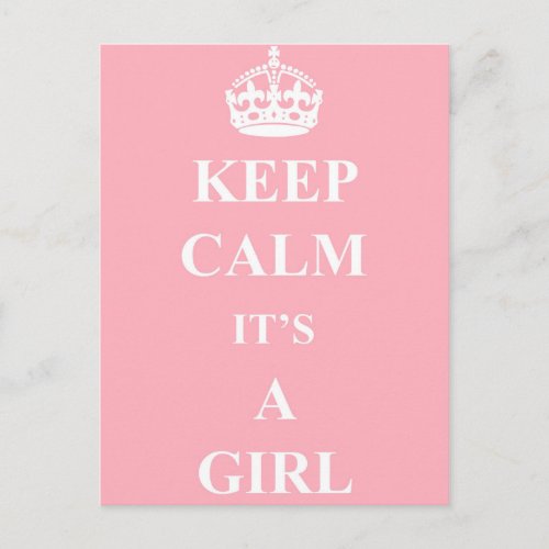 Keep Calm Girl Baby Announcement Postcard