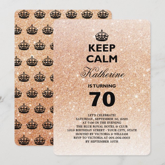 Keep Calm Glitter Milestone Birthday Party Invite (Front/Back)