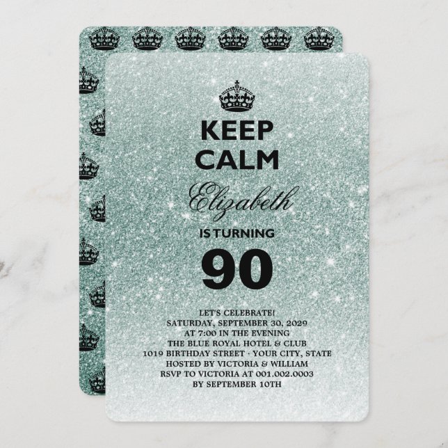 Keep Calm Glitter Milestone Birthday Party Invite (Front/Back)