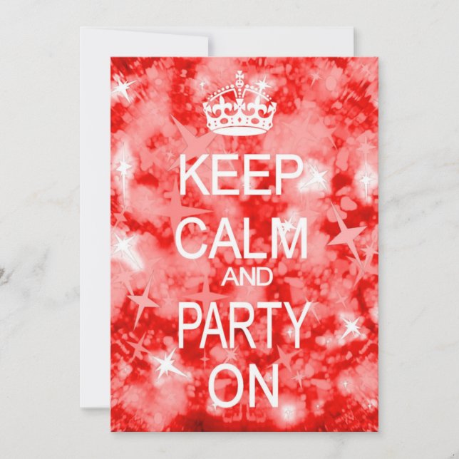 Keep Calm Glitz sparkly red party invitation (Front)