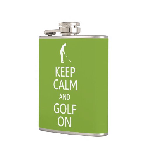 Keep Calm  Golf On custom flask