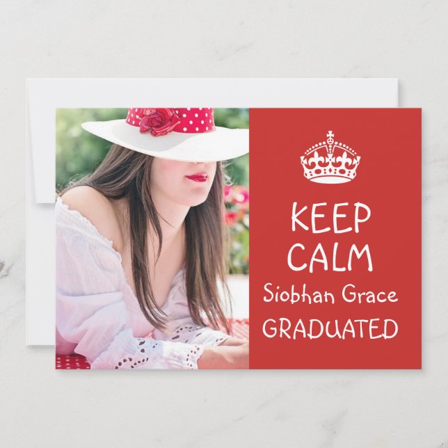 Keep Calm Graduation Red Personalized Announcement (Front)