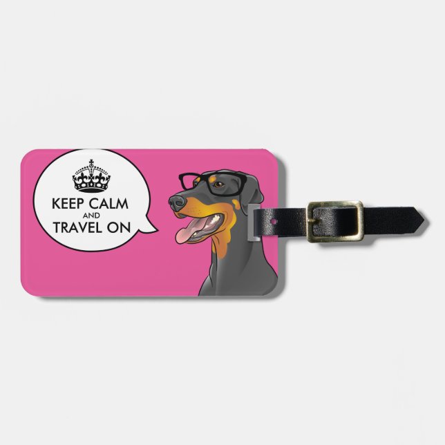 KEEP CALM Hipster Dog Geek Doberman Travel Tag (Front Horizontal)