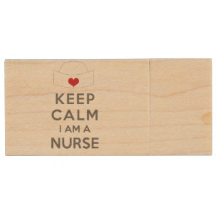 Keep Calm I am a Nurse Wood USB Flash Drive