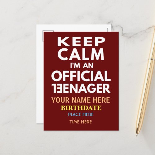 Keep Calm Im An Official Teenager Postcard