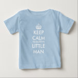 Keep calm i'm daddy's little man navy baby shirt<br><div class="desc">Keep calm i'm daddy's little man navy blue baby shirt for infant child. Customizable Keep calm and your text baby infant tee shirt. Vintage keepcalm typography template with princess crown. Girly pink top with humours quote / saying. Funny design for newborn child and new dad, father, mom, mother etc. Cute...</div>