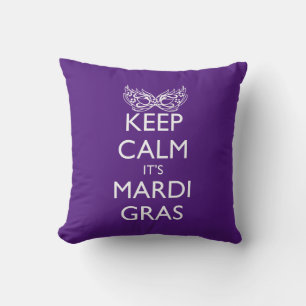 KEEP CALM IT'S MARDI GRAS SEASON green purple Throw Pillow