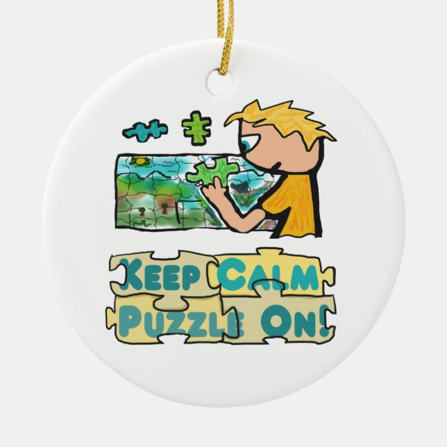 Keep Calm Jigsaw Puzzle Ceramic Ornament (Front)
