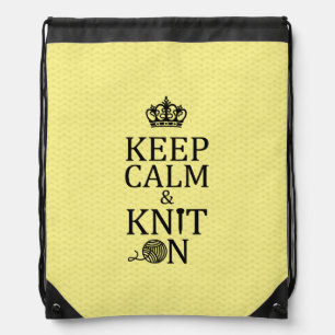 Keep Calm Knit On Crafts Drawstring Bag