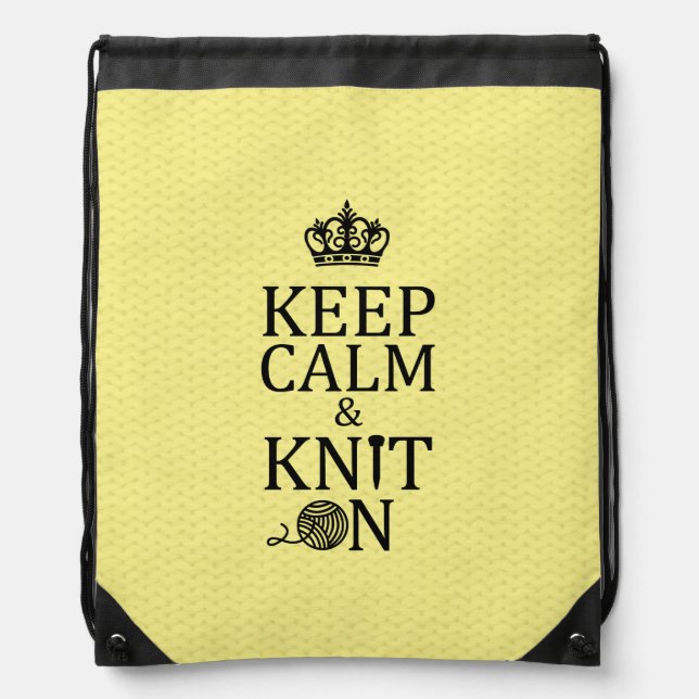 Keep Calm Knit On Crafts Drawstring Bag (Front)