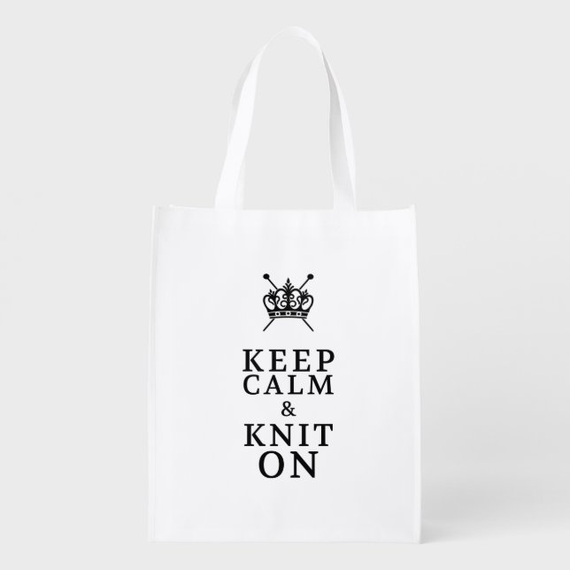 Keep Calm Knit On Crafts Reusable Grocery Bag (Back)