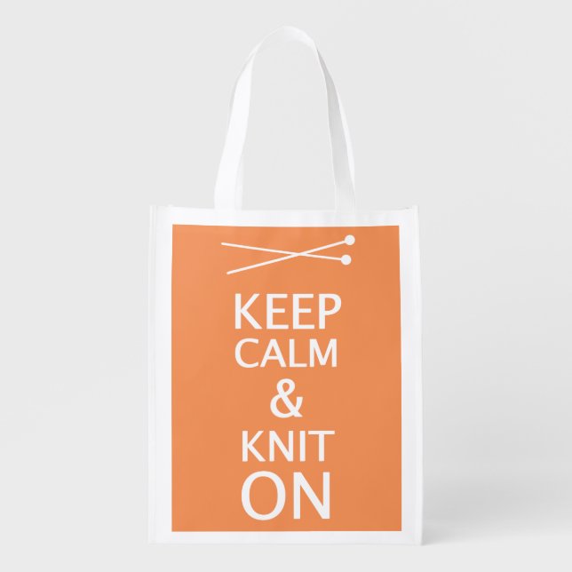 Keep Calm Knit On Custom Color Dark Grocery Bag (Front)