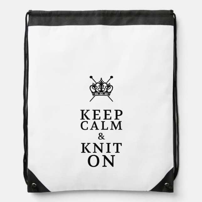 Keep Calm Knit On {Light} Drawstring Bag (Front)