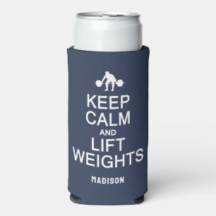 Keep Calm & Lift Weights custom name & color Seltzer Can Cooler