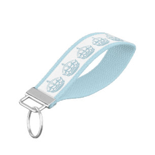 KEEP CALM LIGHT BLUE CROWN PATTERN WRIST KEYCHAIN