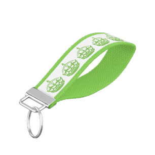 KEEP CALM LIME GREEN CROWN PATTERN WRIST KEYCHAIN