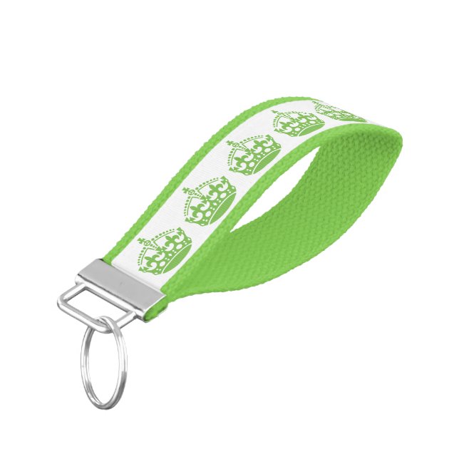 KEEP CALM LIME GREEN CROWN PATTERN WRIST KEYCHAIN (Angled Down)