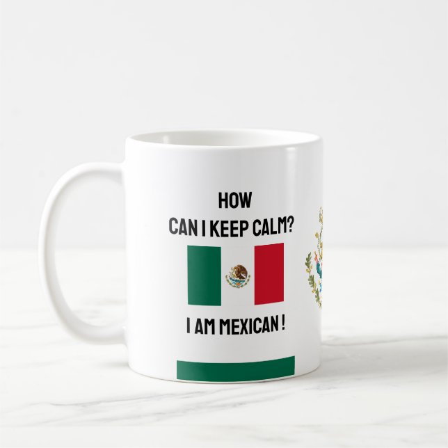 Keep Calm Mexico & Funny Text, Mexican Flag Coffee Mug (Left)