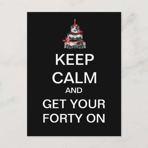 KEEP CALM Mod 40th Birthday Postcard Black