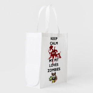Keep Calm My Pitbull Loves Zombies Reusable Bag