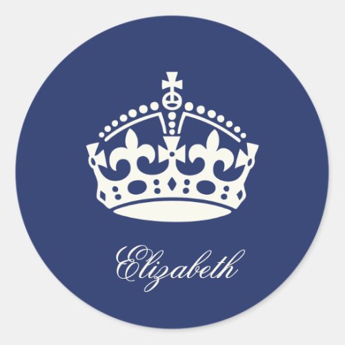 Keep Calm Navy Blue Crown Logo Party Favor Sticker