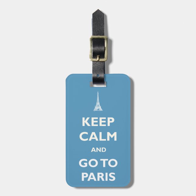 Keep Calm Paris Blue Luggage Tag (Front Vertical)