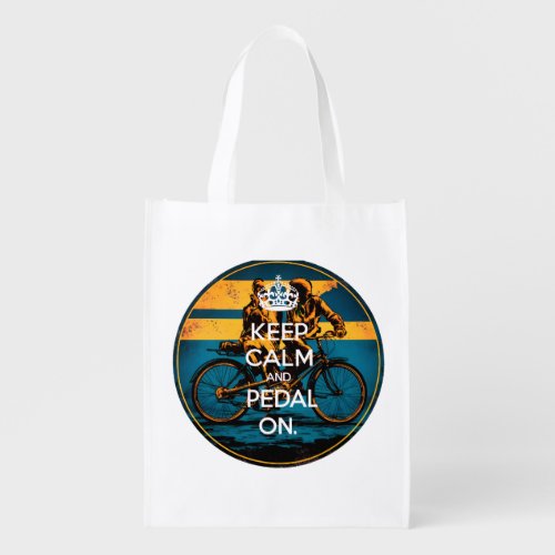 Keep calm  pedal on typography grocery bag