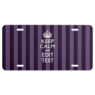 Keep Calm Personal on Purple Stripes Decor License Plate
