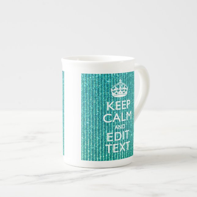 Keep Calm Personalized Text on Turquoise Bone China Mug (Front Right)