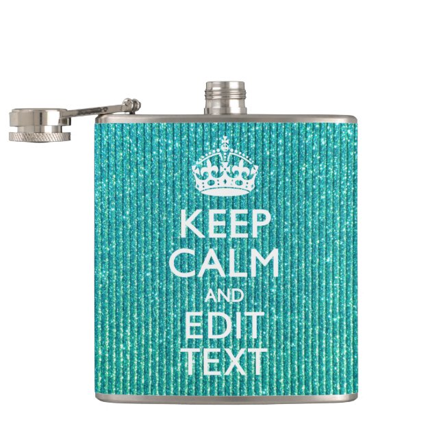 Keep Calm Personalized Text on Turquoise Flask (Opened)